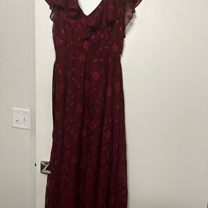 Baltic Born Red Maxi Dress V-Neck Flutter Sleeve